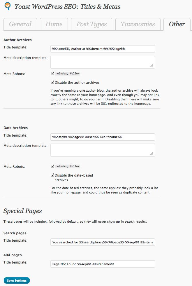 Other: Author & Date Archives (Yoast WordPress SEO Plugin)